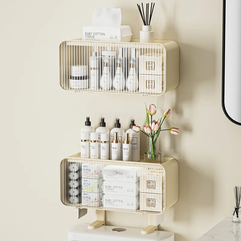 Toilet Shelf with Large Capacity, Multi-functional Wall-mounted Bathroom organizer Box without Drilling