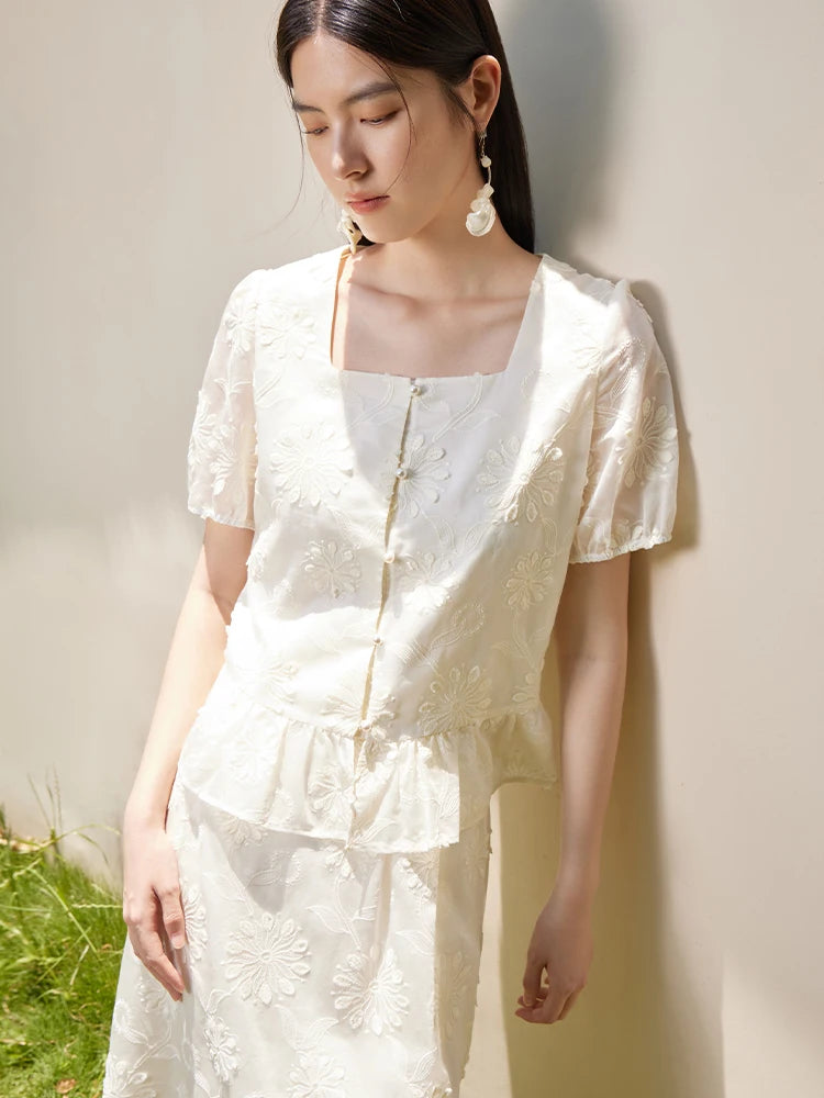 DUSHU Women's French Sweet Style Embroidered Suit Summer New Top Skirt 2024 New Versatile Casual Suit 24DS82804 24DS82805