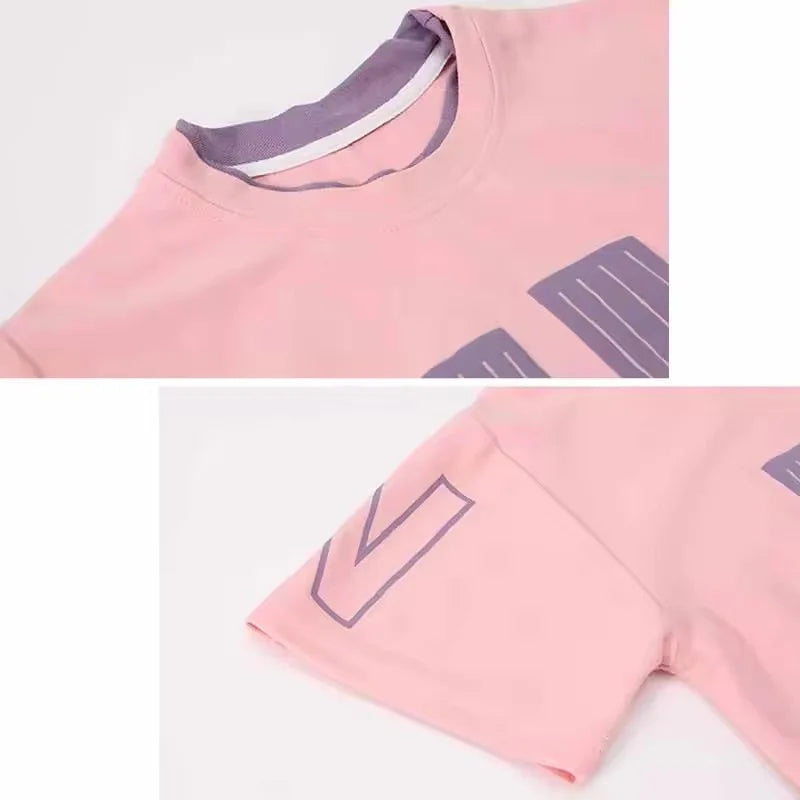 Girls T-Shirts Sets Summer New Kids Short Sleeve Tops+Shorts 2Pcs Children Clothes Teen Loose Casual Suits Letter Print Outfits