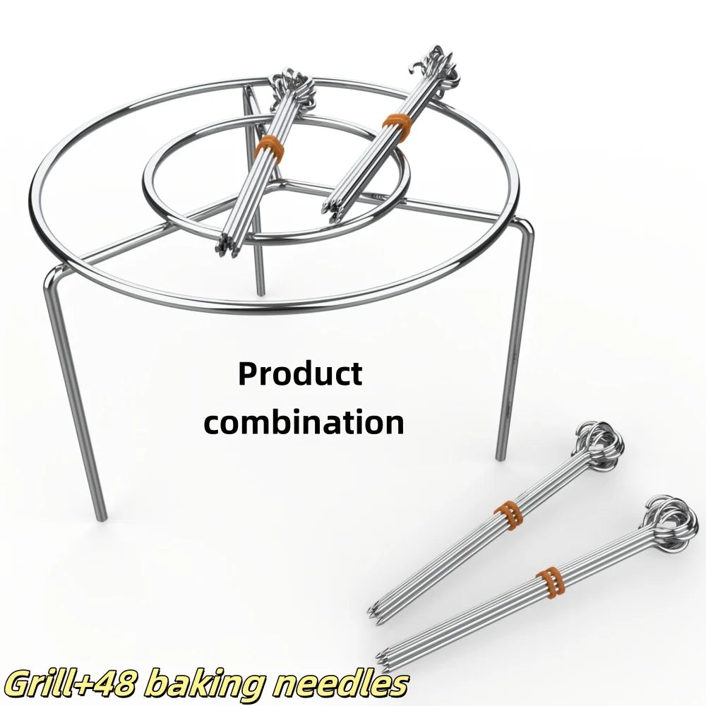 Outdoor Grill Set with Skewers Square Air Fryer Grill Steamer Stainless Steel Barbecue Bracket Kitchen Gadget Grill Dropshipping