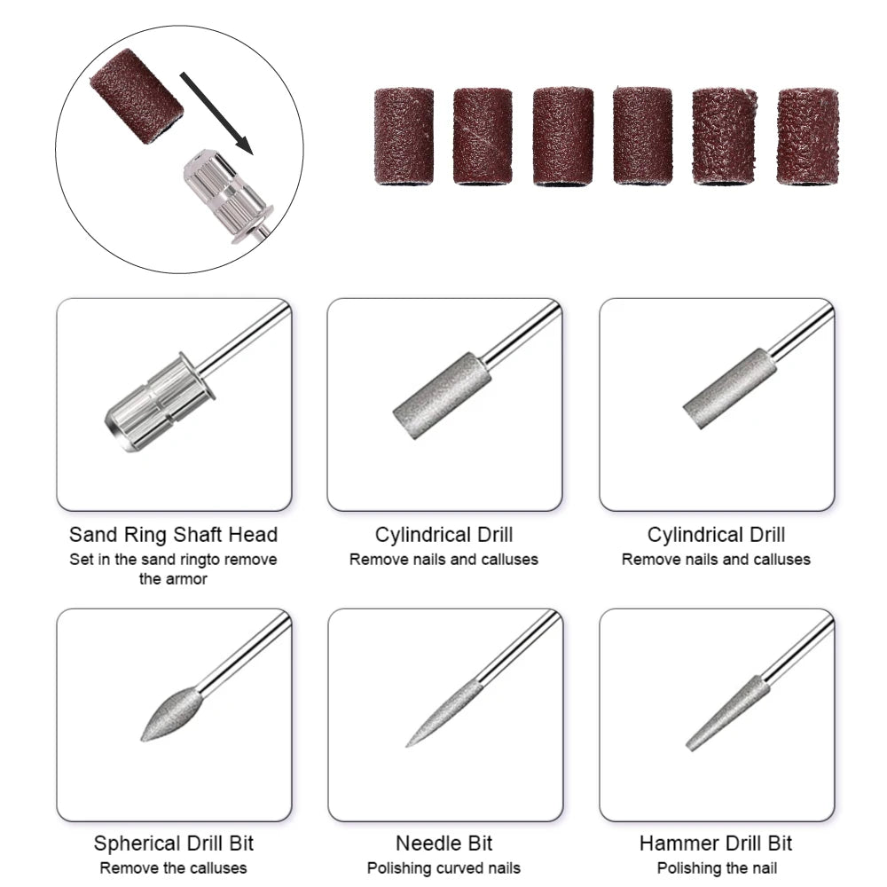 CNHIDS Nail Polishing Tools Electric Nail Drill Machine Pedicure Manicure Drill Set Milling Cutters Set Nail File Equipment