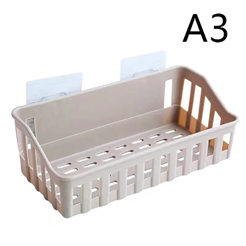 Bathroom Shelf Organizer No Drill Shower Organizer Wall Mounted Plastic Toilet Shampoo Rack Kitchen Bathroom Accessories