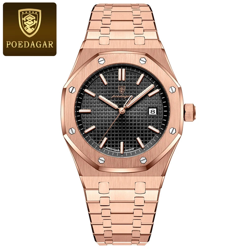 POEDAGAR Luxury Square Man Quartz Watch Waterproof Luminous Date Men's Watch High Quality Stainless Steel Business Men Watches