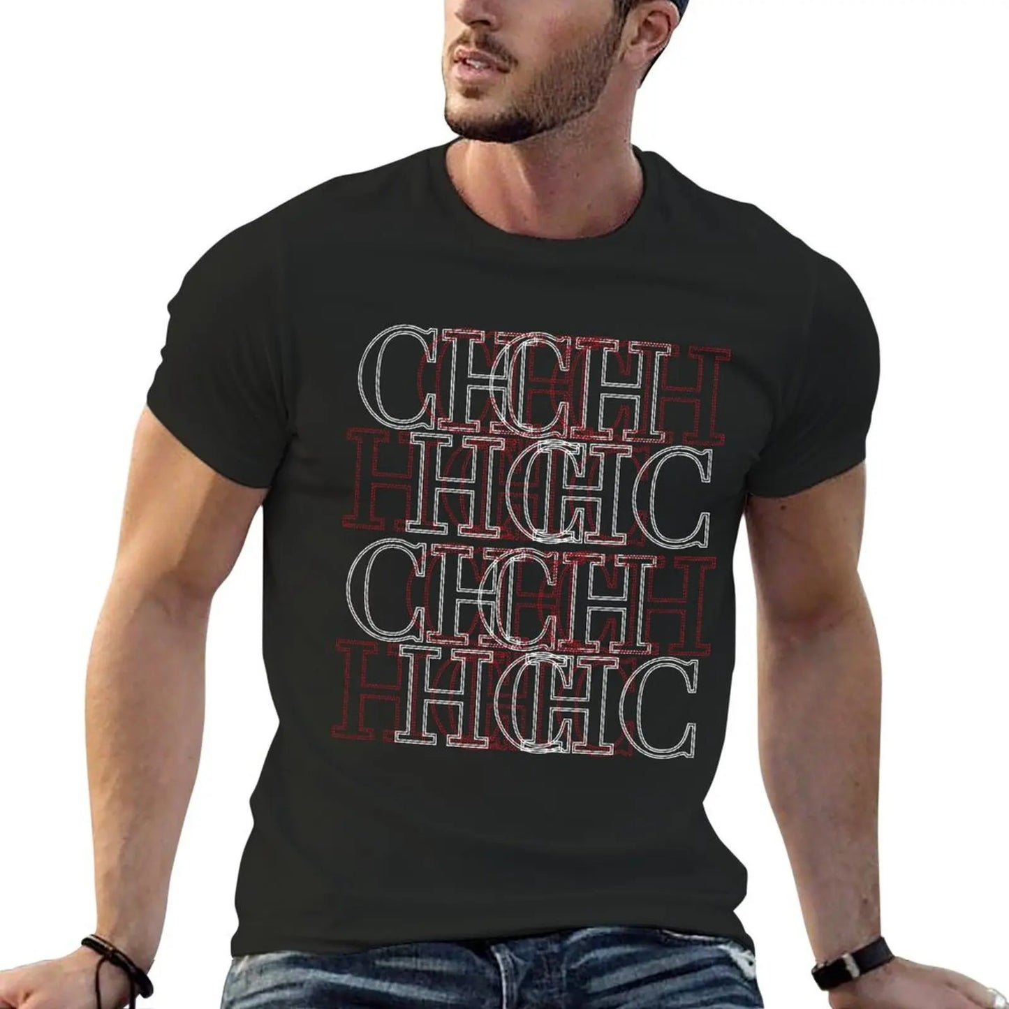 CHCH Summer Men's Letter pattern T-shirt Fashion Simple Casual Shirt Men Sports T-shirt Outdoor Running Short Sleeve Men Top
