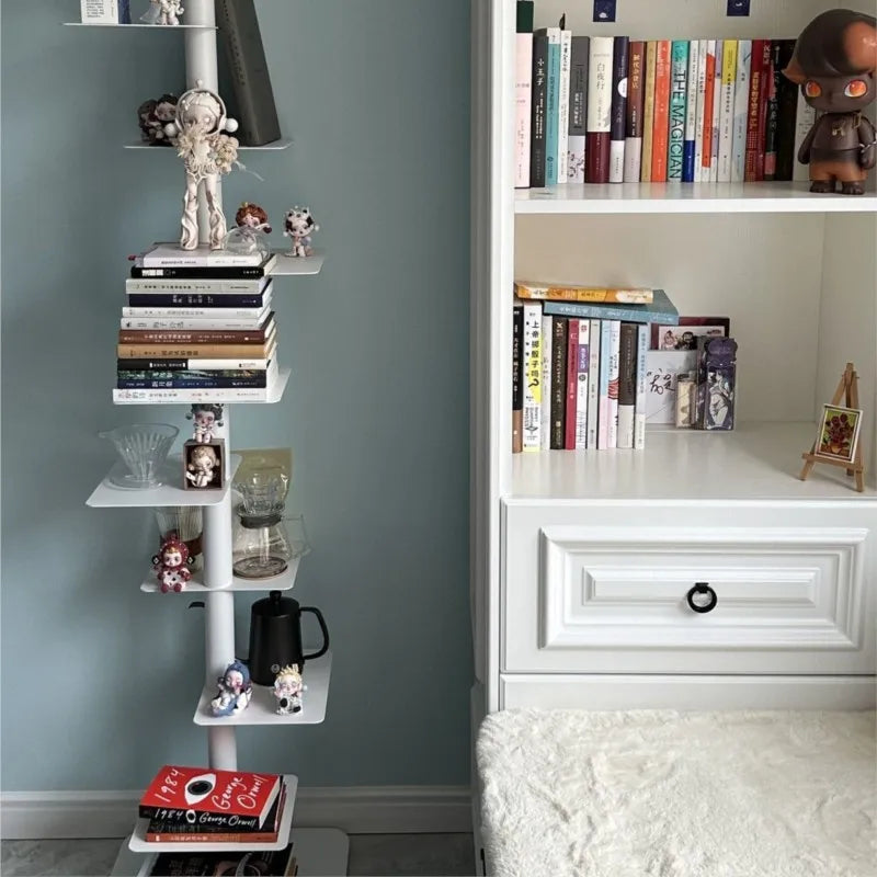 MOMO Iron Living Room Shelf Simple Storage Floor Ins Creative Multi-layer Rotating Invisible Display Shelf Bookshelf