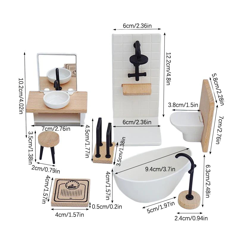 1:12 Dollhouse Miniature Bathroom Set Shower Room Toilet Bathtub Sink Commode Furniture Decor Toy Doll House Accessories