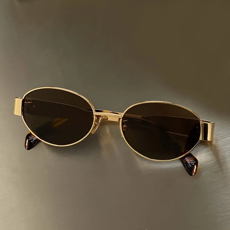 Fashion Sunglasses for Women High Quality Retro Oval Metal Polished Sun Glasses Designer Men Black Lens Classic Shades