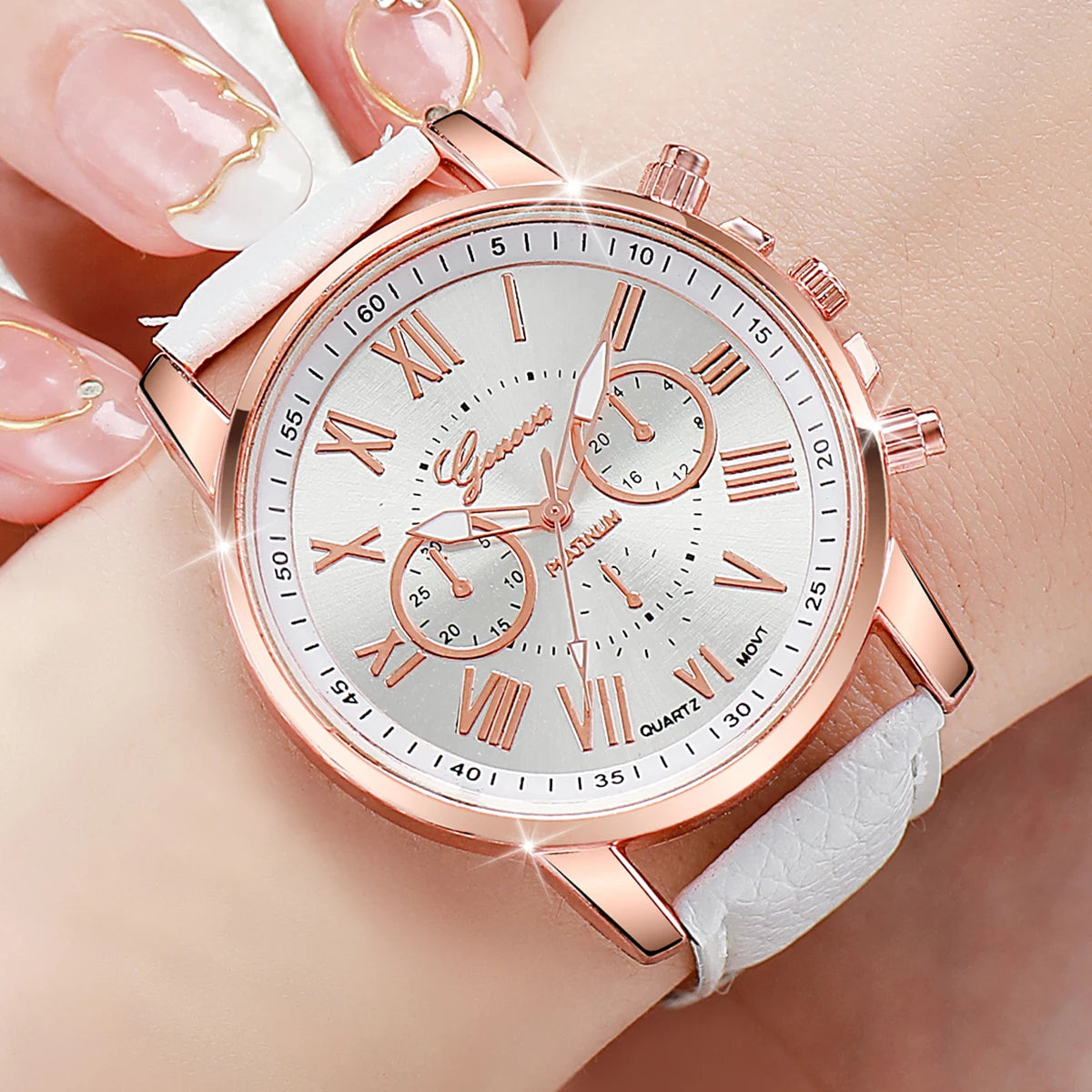 5PCS/Set Women's Multi Color Watch Fashionable and Exquisite Leather Watch with Multiple Options to Wear Every Day