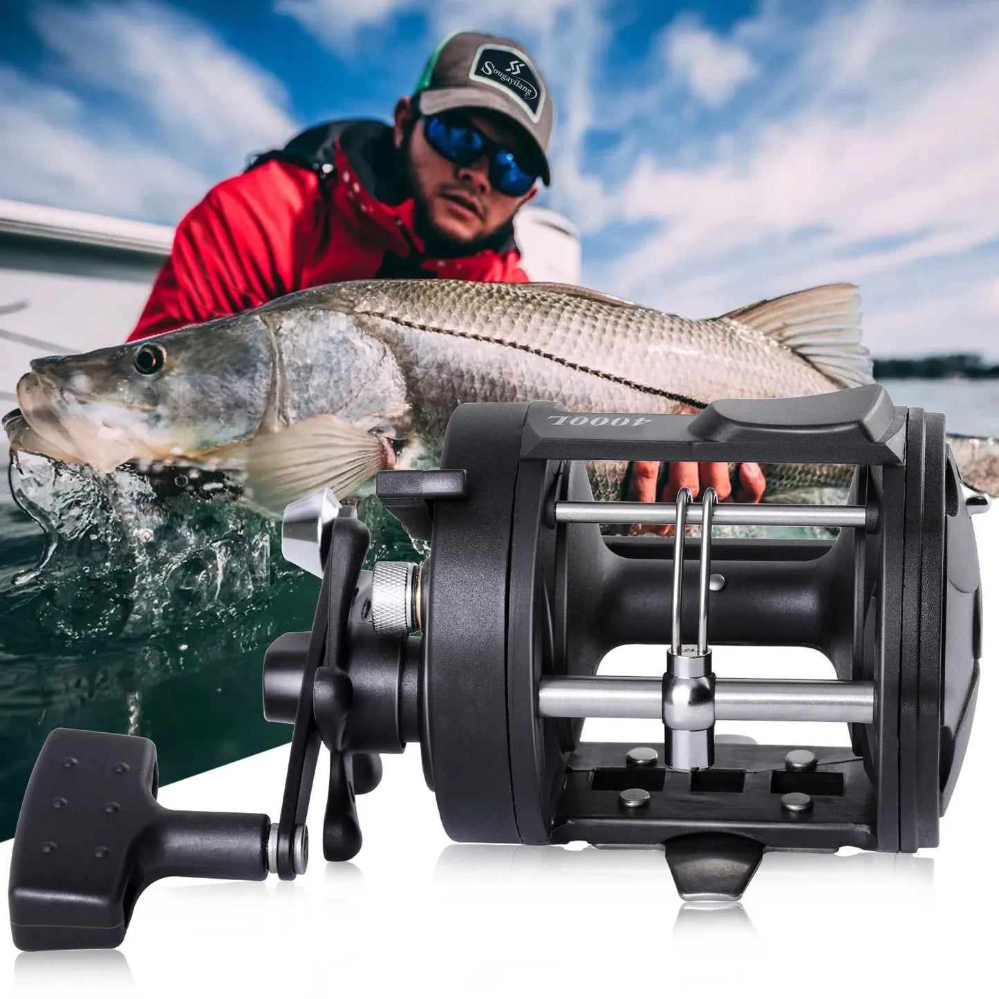 Sougayilang Saltwater Fishing Reel 3000 4000 Series Trolling Reel Drum Fishing Reel Saltwater Right Hand Sea Fishing Reel Pesca