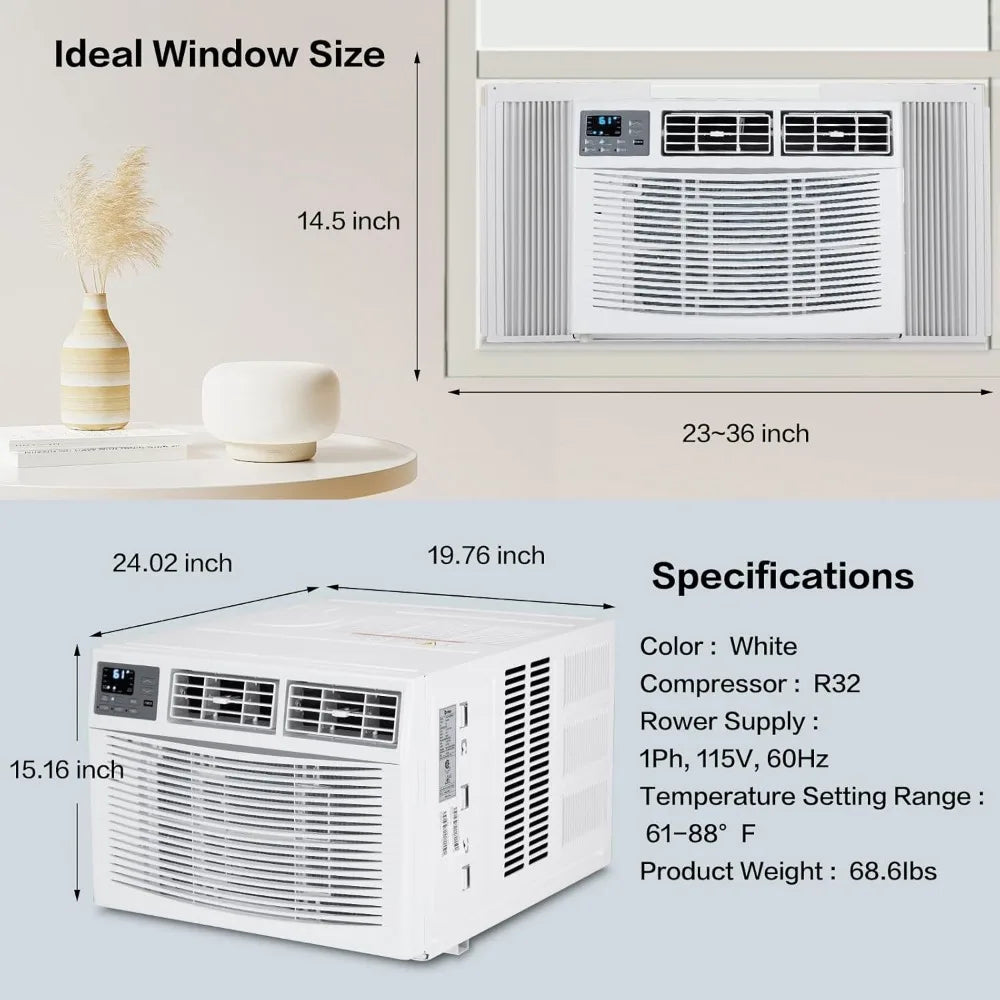 8000 BTU air conditioning window unit with heat, 4-in-1 window air conditioning unit cooler, heater, dehumidifier, and timer