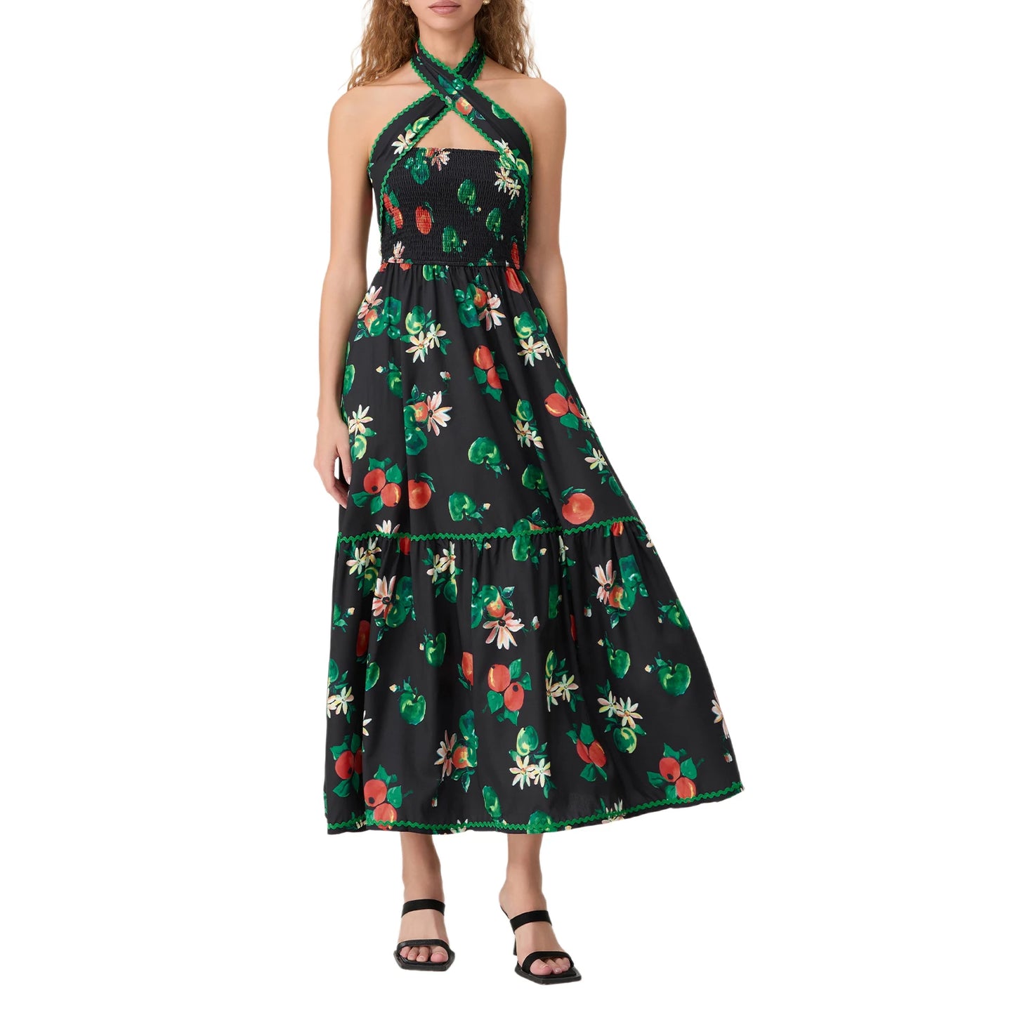 Women s Sleeveless Halter Neck Maxi Dress with Open Back and Tropical Floral Print - Summer Beach Party Dress