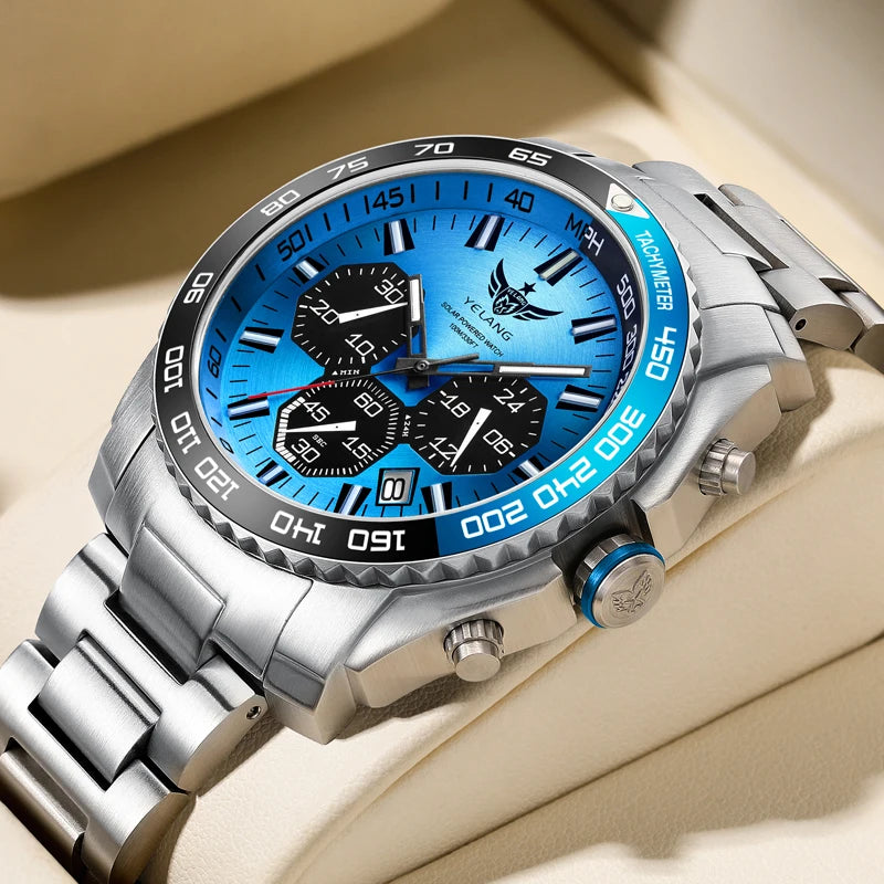 Yelang V1215 Man Watch Sports Watch Japan Eco-Drive VR42 Solar Watch 100m Waterproof Diving Watch luminous Business Sapphire