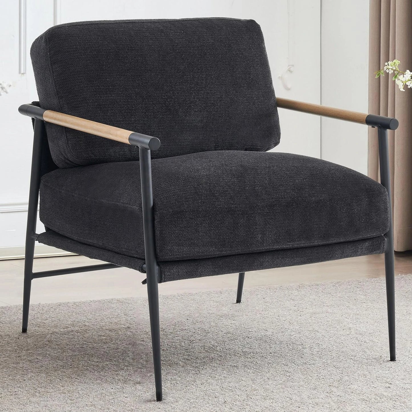 Accent Armchair Lounge Chair Chenille For Living Room Mid Century Modern Accent Chair Club Chair For Reading Room Metal Leg