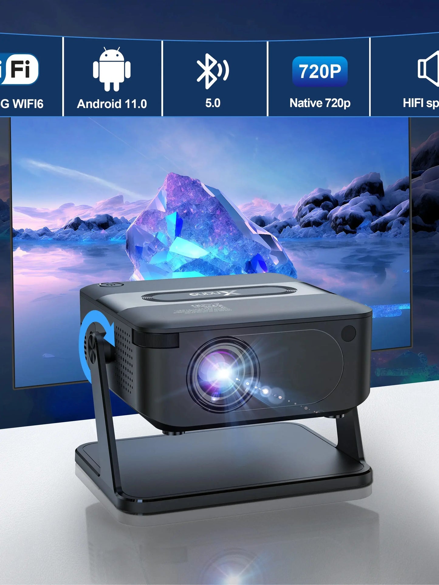Mini Portable Projector 720P HD Portable Projector Wifi Bluetooth Movie Projector Game Android 11 BT5.2 WIFI6 Projector for Home