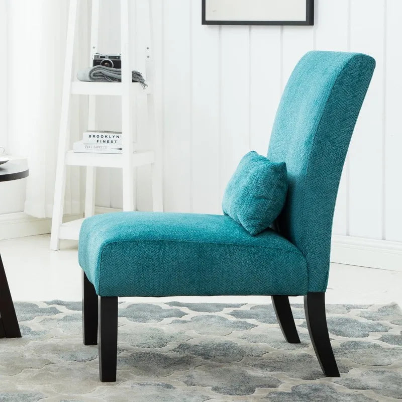 Pisano Teal Fabric Armless Contemporary Accent Chair with Kidney Pillow