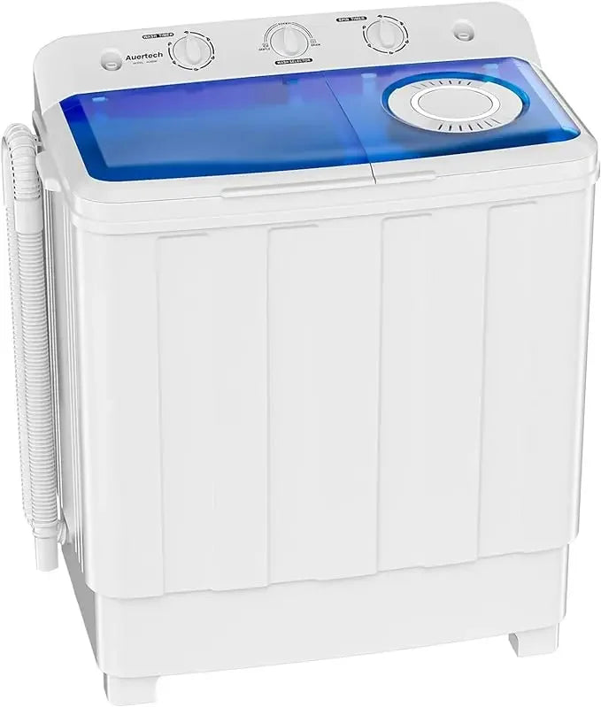 Portable Washing Machine, 28lbs Twin Tub Washer Mini Compact Laundry Machine with Drain Pump, Semi-automatic 18lbs