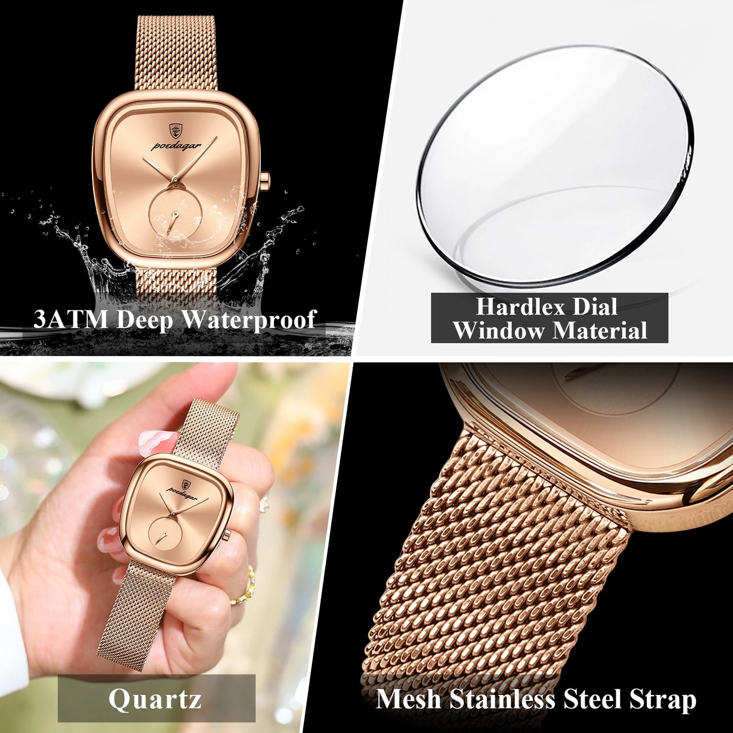 POEDAGAR Luxury Fashion Elegant Ladies Watch Waterproof Watch for Woman Mesh Stainless Steel Quartz Women's Watches Female Reloj