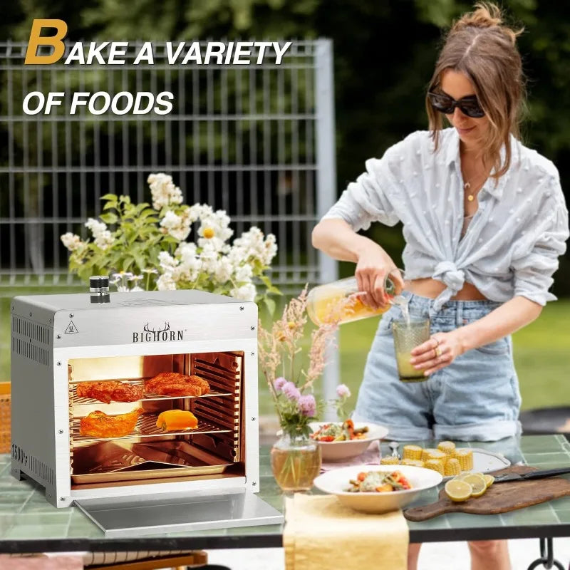 BIG HORN OUTDOORS 1500°F Infrared Grill Tabletop Broiler, Propane Steak Cooker, Stainless Steel Outdoor BBQ Machine Steak Oven