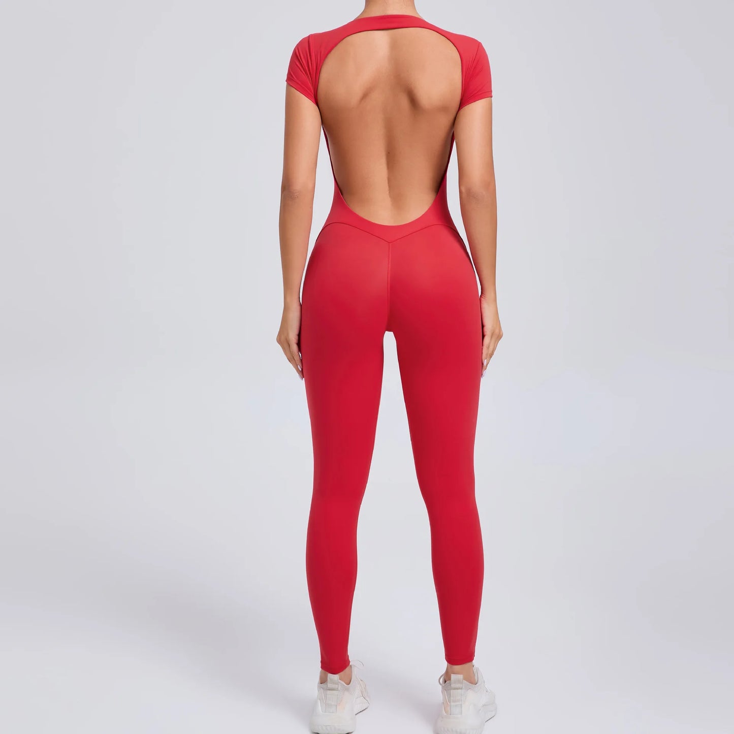 Women's One-piece Yoga Jumpsuit Short Sleeve Open Back Slim Fit Sports Outfit Tights Quick-drying Hip Lift Gym Fitness Clothes