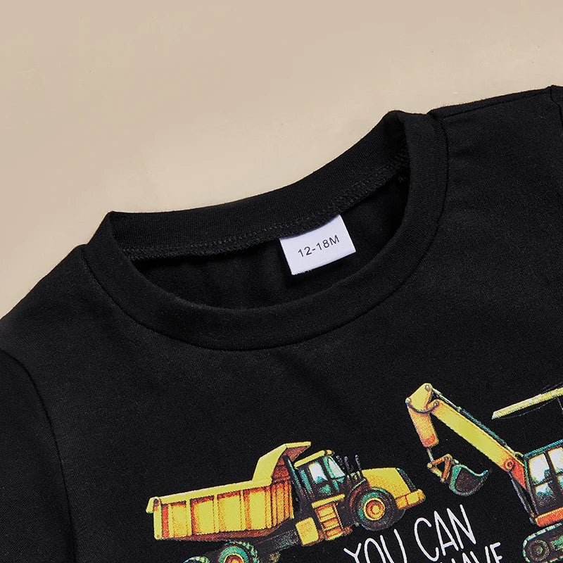 Boys Summer Outfit Sets with Short Sleeve O Neck Truck Print Tops and Solid Color Shorts - Casual and Cool Summer Wear for Boys