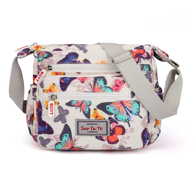 Women Crossbody Bags Casual Shoulder Backpack Multi Layered Floral Print Mother Handbag Canvas Cloth Bag Travel Messenger Purses