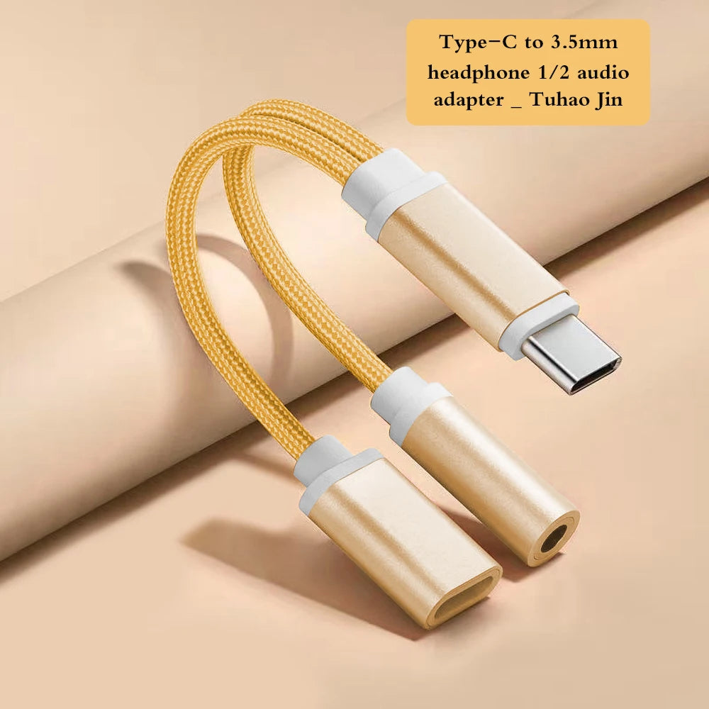 Nylon 2 In 1 Type-C To 3.5 mm Charger Headphone Audio Jack USB C Cable Type-C To 3.5mm Connector Adapter For Mobile Phone