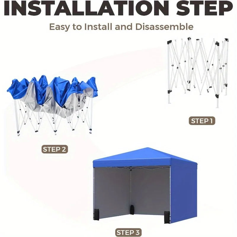 10'x10' Pop Up Canopy Tent with 3 Sidewall Portable Shelter Gazebo Easy Outdoor Sun Shade for Events Parties and Camping
