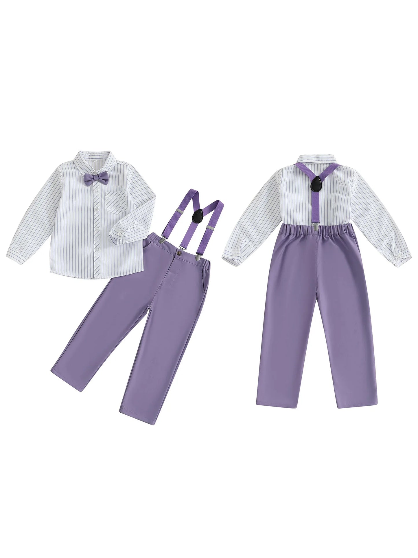 Baby Boy Formal Wear Striped Shirt and Suspender Pants Set for Special Occasions and Photoshoots