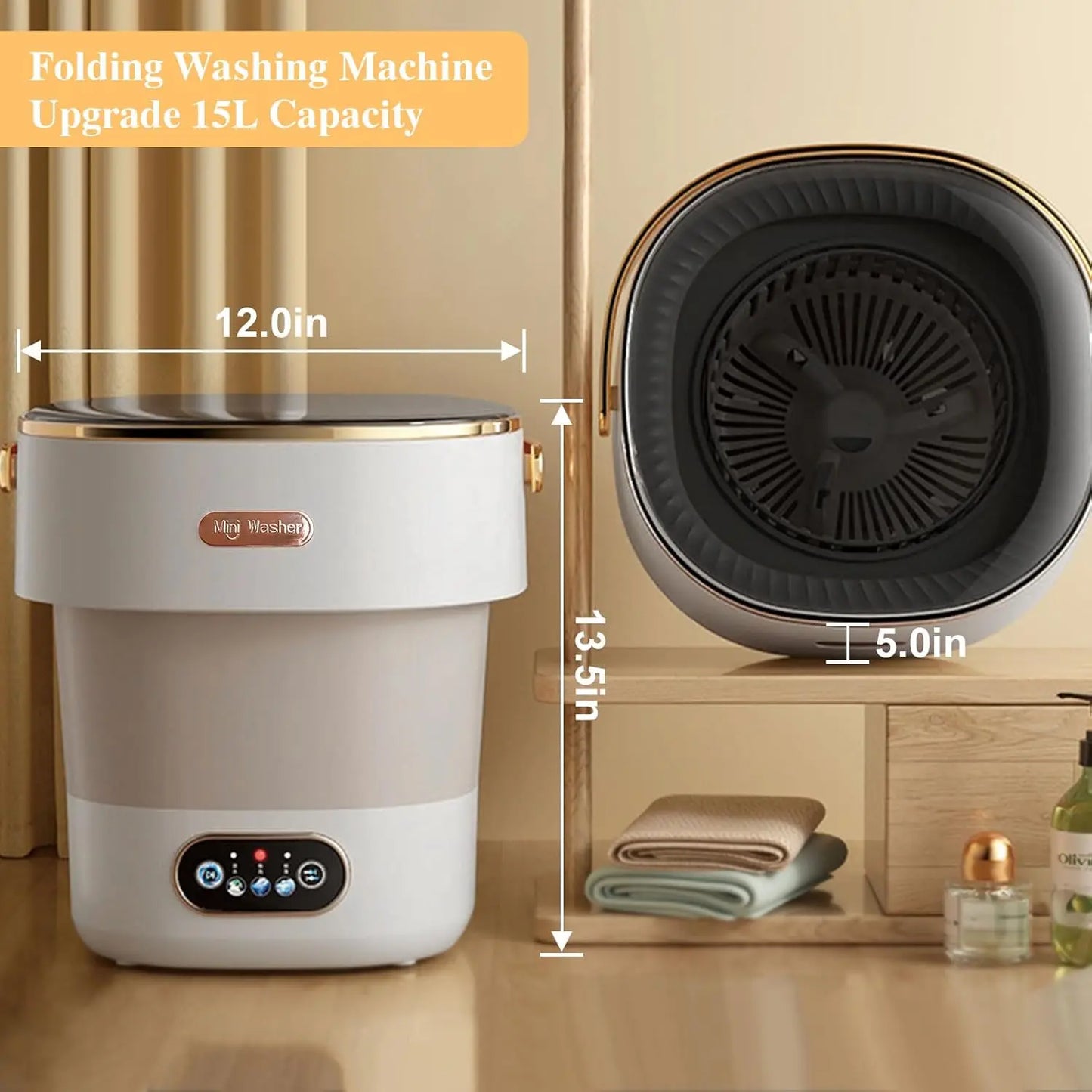 Portable Washing Machine,Mini Washer 15L Upgraded With Spin Basket,Small Clothes Folding Washing Machine Of Underwear