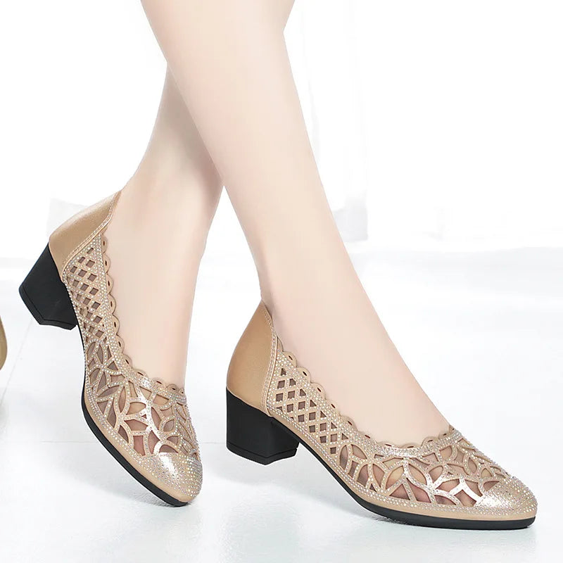 Shoes For Women 2024 Comfortable And Elegant Spring Summer Footwear Rhinestone with Crystals Black Low Heel Transparent Simple