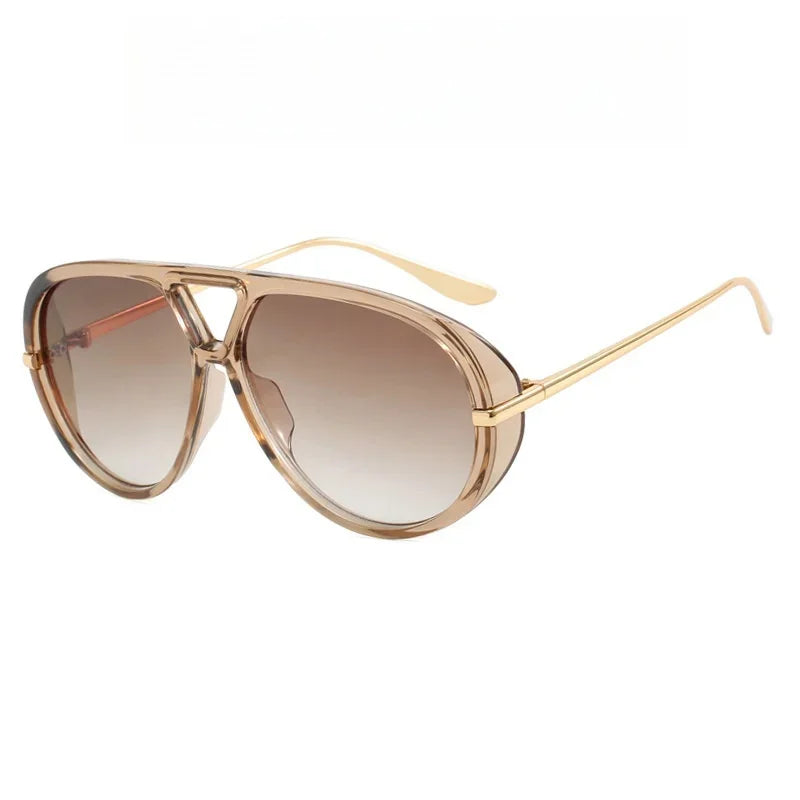 New Fashion Round Sunglasses For Women Men Retro Luxury Designer Double Bridge Frame Sun Glasses Shades UV400 Eyeglasses