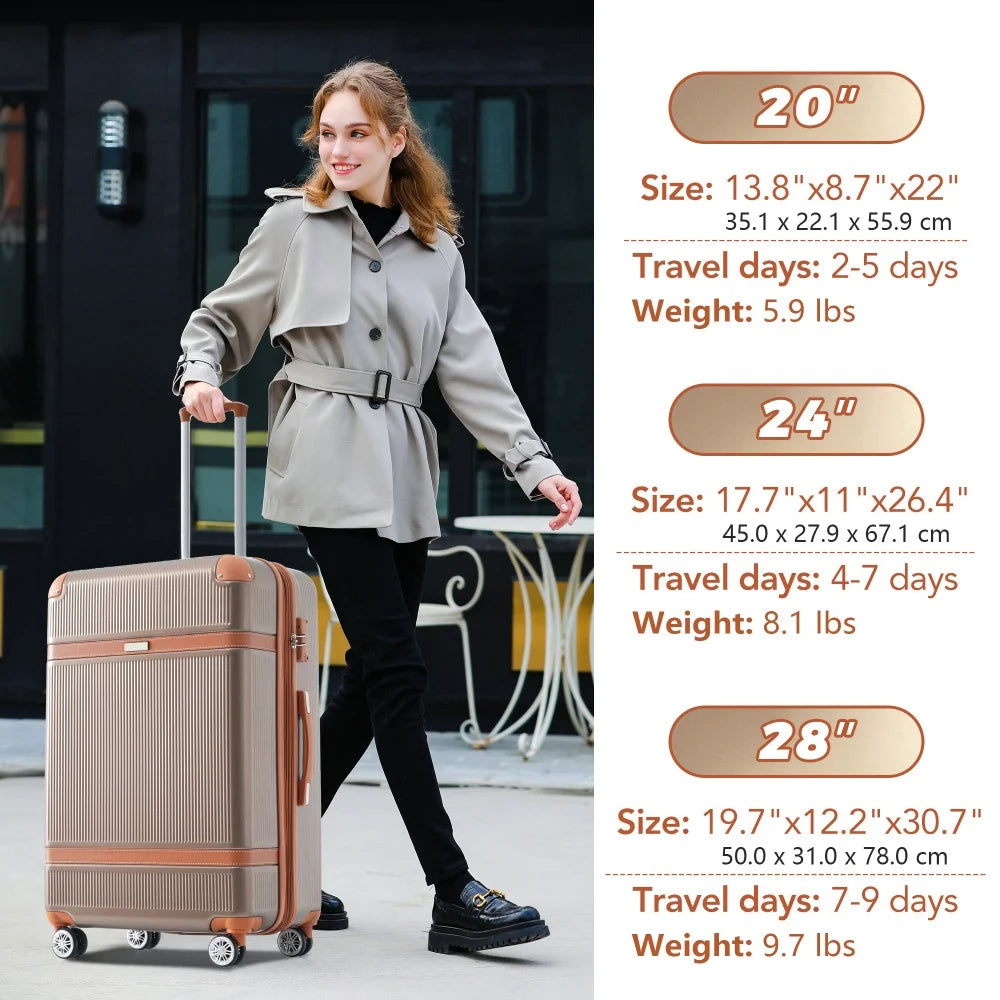 20"/24"/28" Double Spinner Wheels Suitcase with TSA Lock 3pcs Durable ABS Hardshell Luggage Sets Travel Suitcase Rolling Luggage