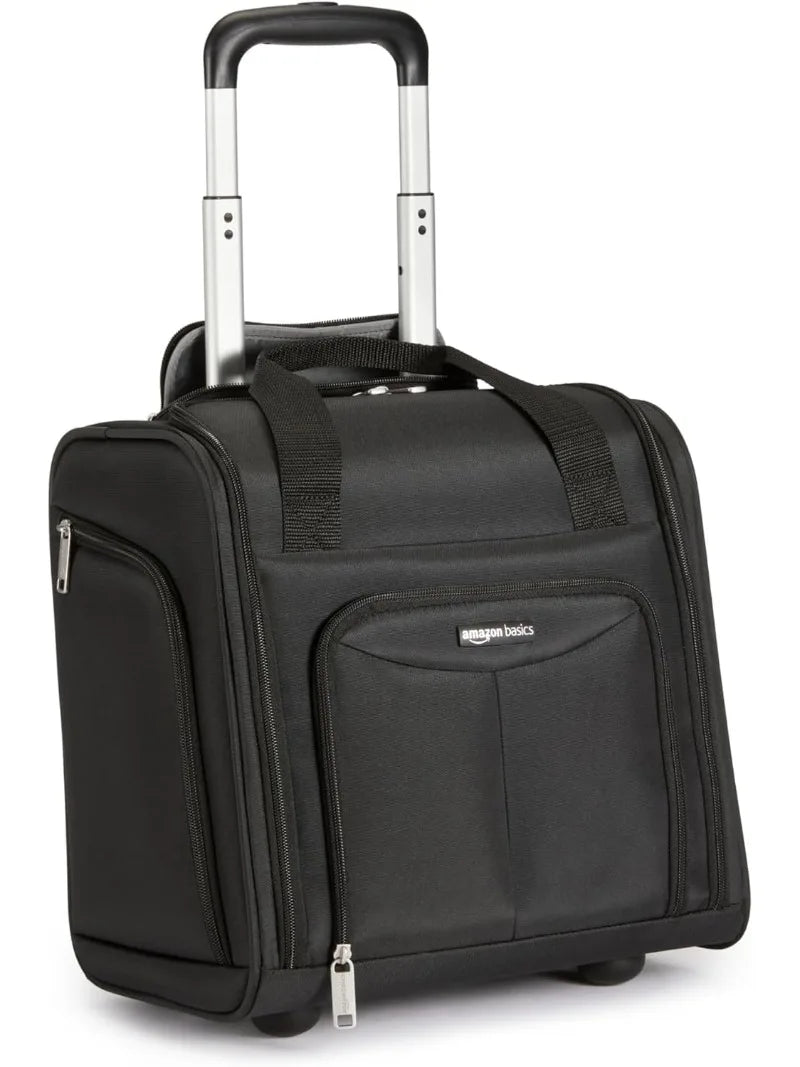 Underseat Carry-On Luggage With Wheels, 14-inch Rolling Travel Bag, Black