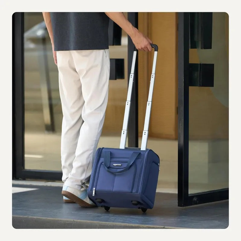 Underseat Carry-On Luggage With Wheels, 14-inch Rolling Travel Bag, Navy Blue