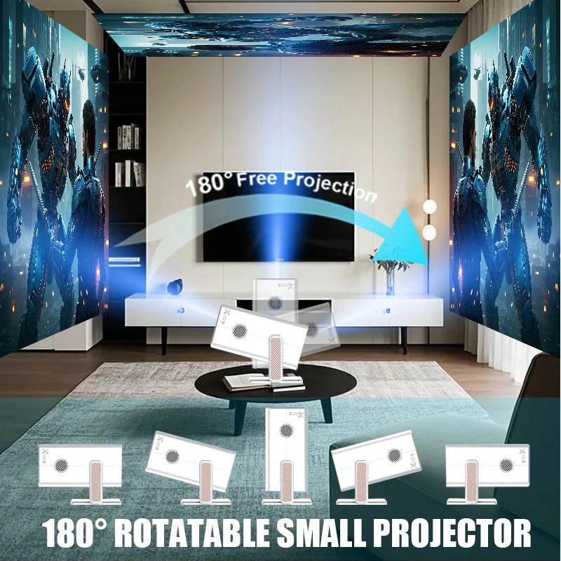 4K HM103-A Portable Projector Android 13BT5.2 1920*1080P Dual WiFi5 300ANSI Amlogic T950S Home Theater Mini Projector Stand