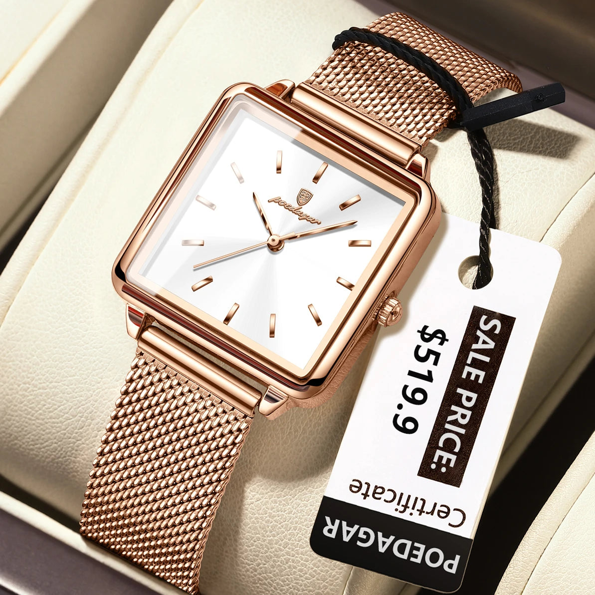 POEDAGAR Fashion Ladies Watch Waterproof Square Elegant Watch For Woman Mesh Stainless Steel Quartz Women's Watches Female Reloj