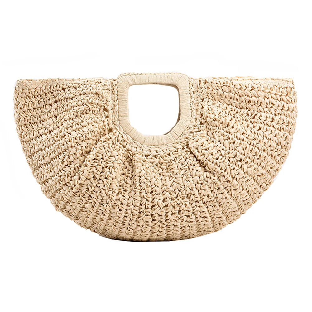 Straw Beach Women Handbag Handmade Woven Boho Vintage Summer Shoulder Top-Handle Bag Large Capacity Lady Vacation Casual Tote