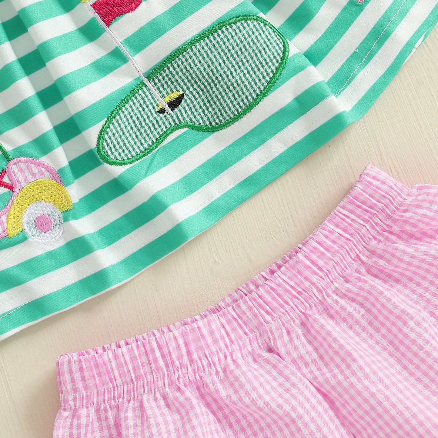 Baby Girls Summer Outfits Golf Embroidery Striped Camisole and Elastic Plaid Shorts Set Fashion Cute Clothes