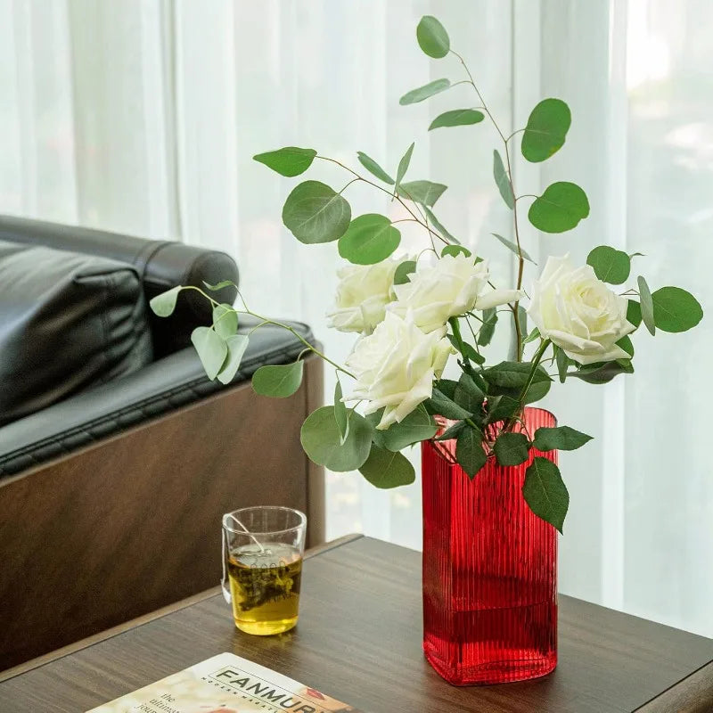 Decorative Vase Heart Shaped Glass Flower Vase for Home Wedding Table Centerpieces (Red)