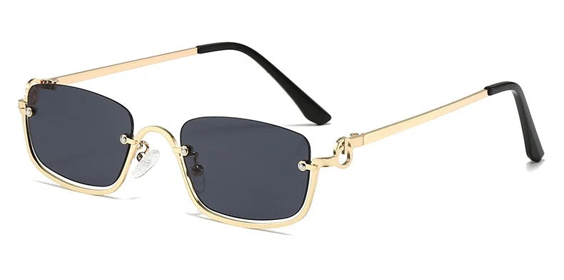Half Frame Square Sunglasses for women Luxury Brand Small Metal Retro Rectangle Black Sun Glasses Woman Fashion Eyewear