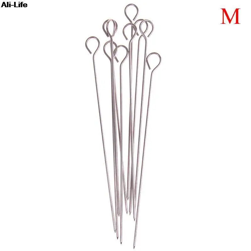 10pcs Outdoor Camping Picnic Meat Goose Round Roast Skewers Stick Stainless Steel BBQ Needle Barbeque Skewers Kitchen Utensils