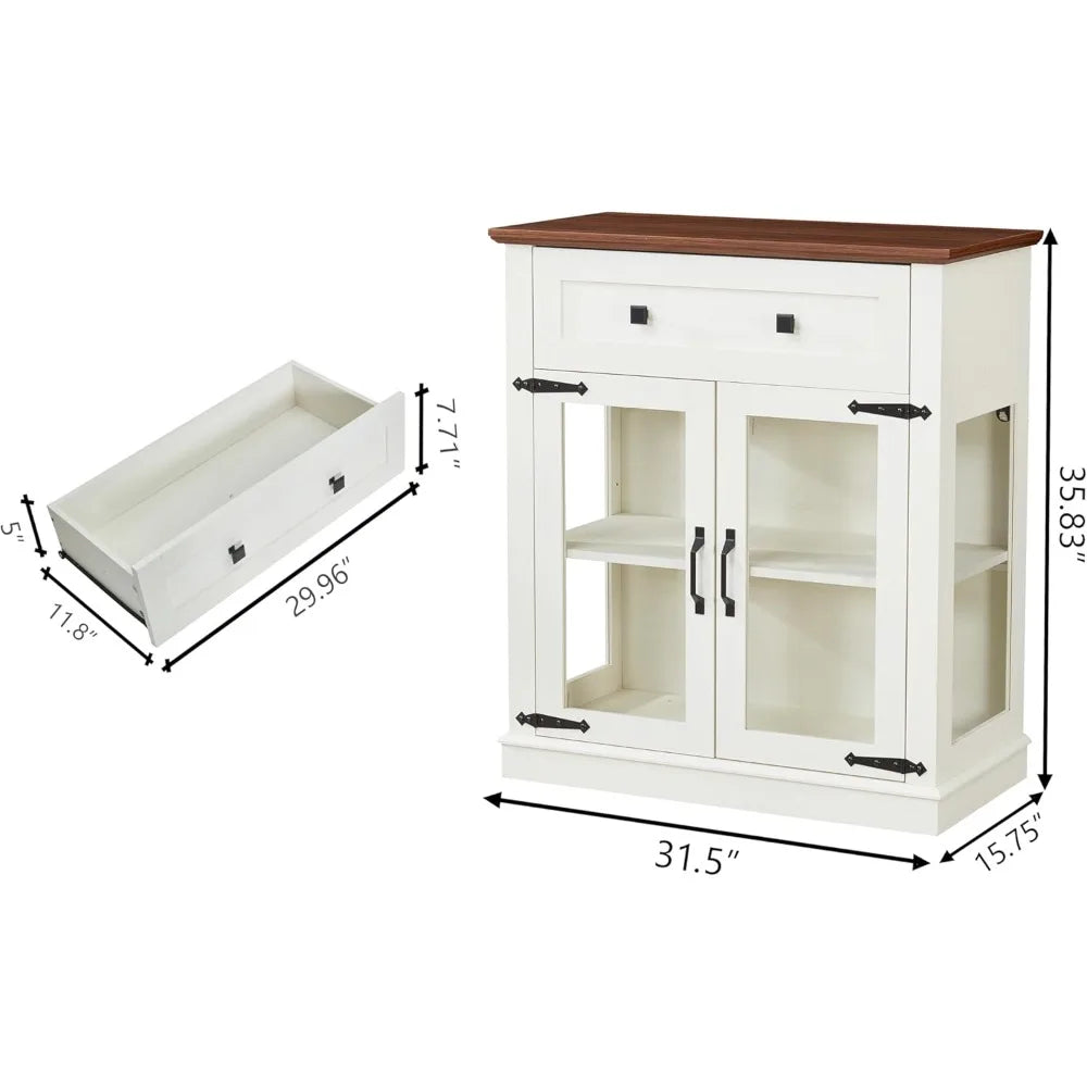 Small Buffet Cabinet with Glass Doors,Wood Coffee bar with Adjustable Shelf,Liquor Cabinet,for Living Room and Dining Room