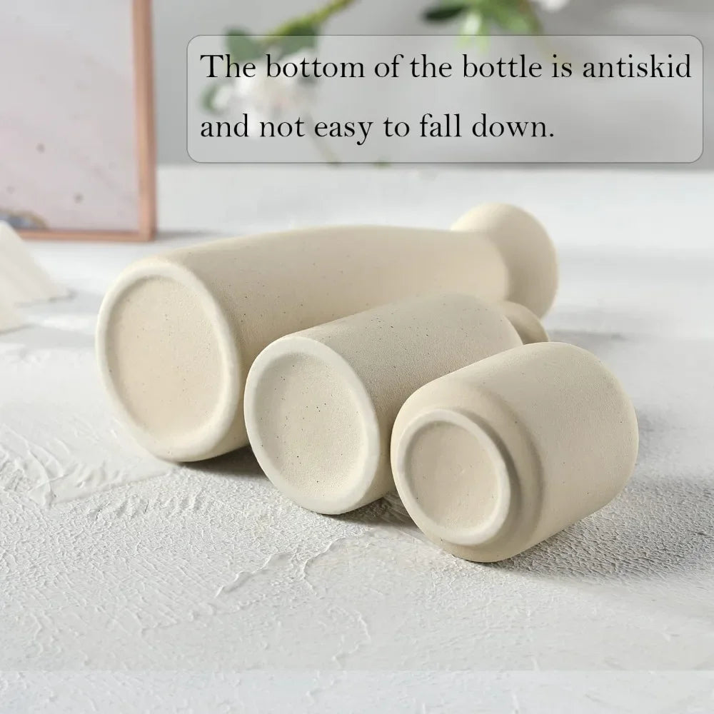 Beige ceramic vase set with a small vase decoration, modern bohemian farmhouse home décor