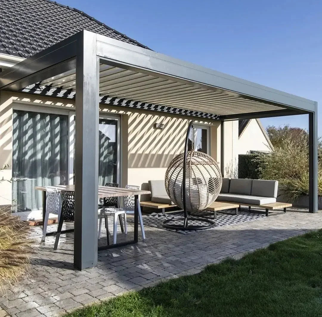 Modern Bioclimatique Pergola Luxury Louvered Aluminium Gazebo Square Tube Rain-Proof Motorized Louver Roof Patio Outdoor Pergola