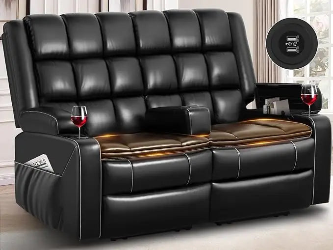 Loveseat Recliner Sofa, Reclining Loveseat with Removable Console, USB Ports & Cup Holders, RV Wall Hugger Double Recliner Couch