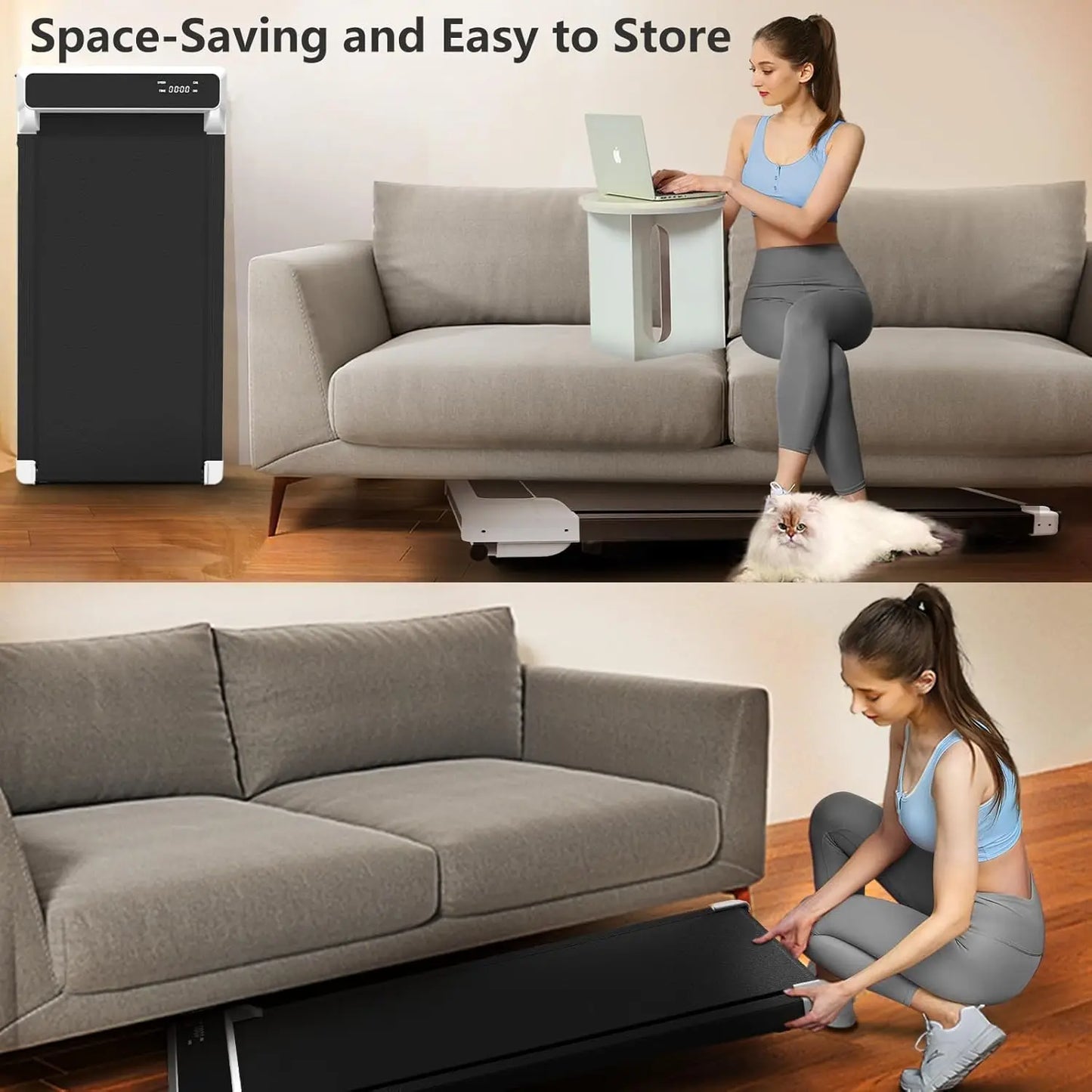 2 in 1 Under Desk Treadmill for Home Office Walking Jogging Pad with Remote Control and LED Display