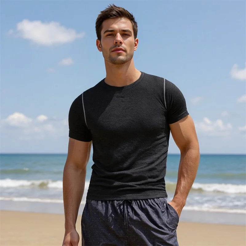 Men s Reversible Round Neck Short Sleeve T-Shirts with Stitching Detail - Casual Fit Tops for Summer Fashion
