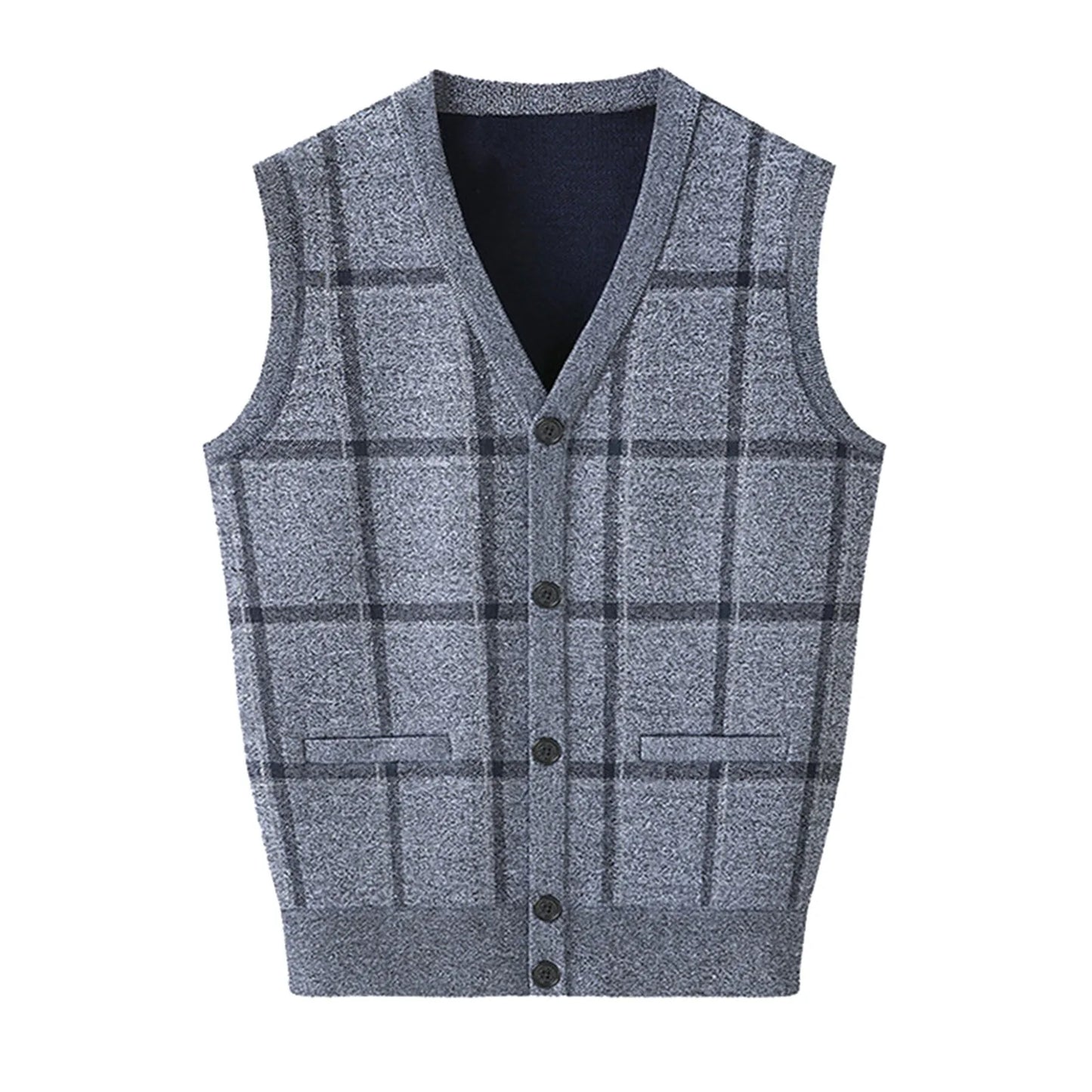 Mens Autumn Winter Casual Fashion V Neck Sleeveless Knit And Fleece Vest Sweater Vest Sweatshirt Cardigan