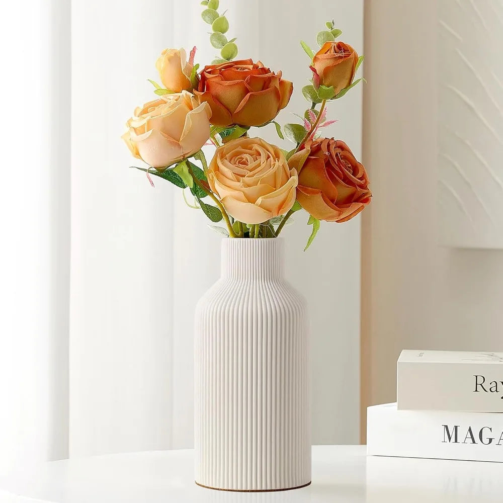 White ceramic vase for kitchen, bedroom, office, living room, bathroom, shelf center dining table decoration