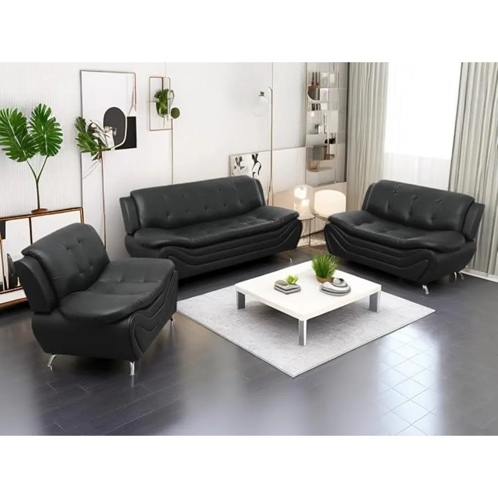 Leather Couches for Living Room,Living Room Couch Set,Sofa for Bedroom,Apartment,Living Room Furniture Sets,a-Leather BlackWhite